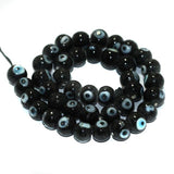 1 String, 10mm Glass Evil Eye Beads Black