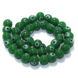 1 String, 10mm Glass Evil Eye Beads Green