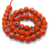 1 String, 10mm Glass Evil Eye Beads Orange