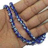 2 String, 7mm Glass Evil Eye Beads Blue