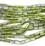 5 Strings Half Metallic Tube Beads Peridot 10x6 mm