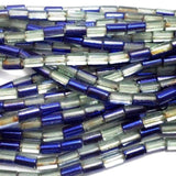 5 Strings Half Metallic Tube Beads Blue 10x6 mm
