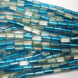 5 Strings Half Metallic Tube Beads Turquoise 10x6 mm