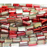 5 Strings Half Metallic Tube Beads Red 10x6 mm