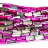 5 Strings Half Metallic Tube Beads Pink 10x6 mm