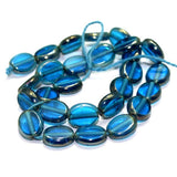 5 Strings Window Metallic Lining Flat Oval Beads Turquoise 11x9 mm