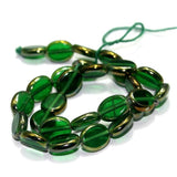 5 Strings Window Metallic Lining Flat Oval Beads Green 11x9 mm