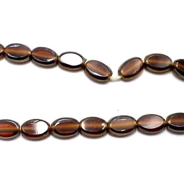 5 Strings Window Metallic Lining Oval Beads Dark Brown 10x7 mm