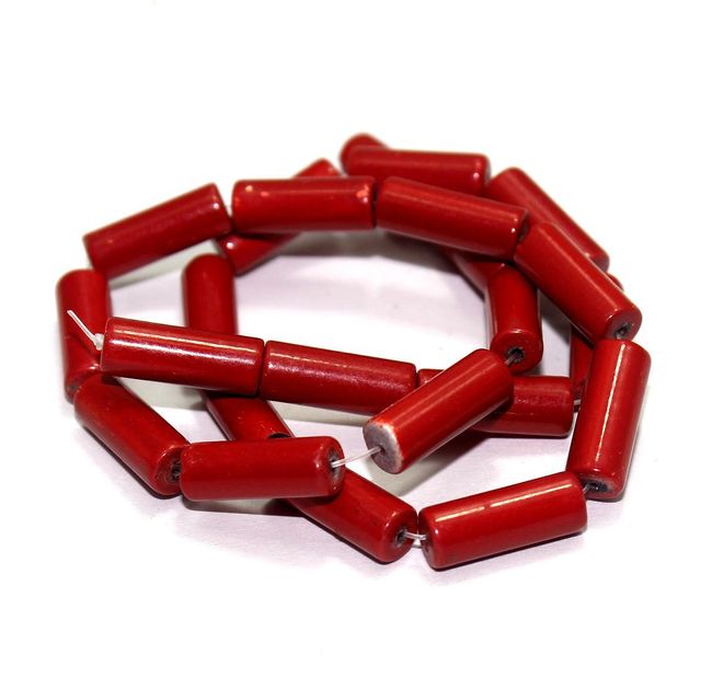 5 Strings Glass Tube Beads Red 16x6mm