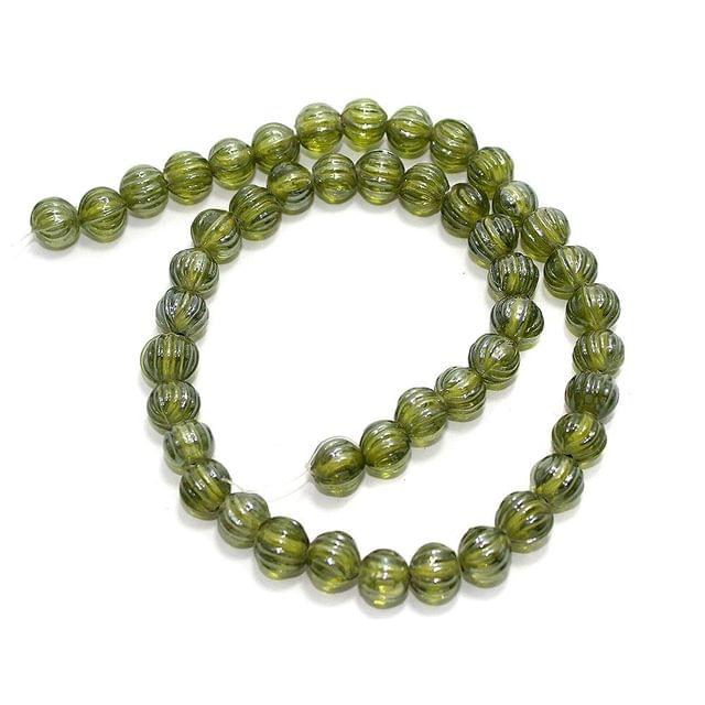 10mm Kharbooja Glass Beads Olive Green