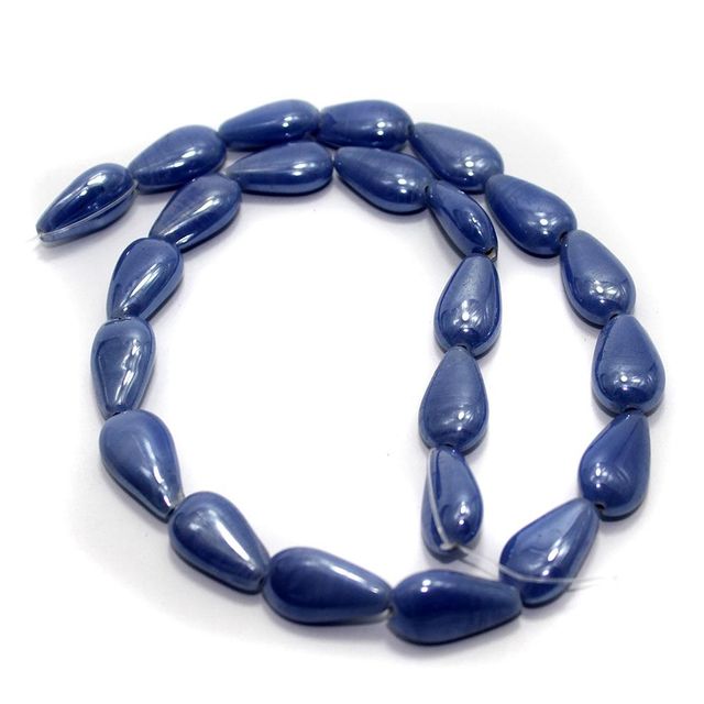 5 Strings Glass  Drop Beads Blue 18x10mm
