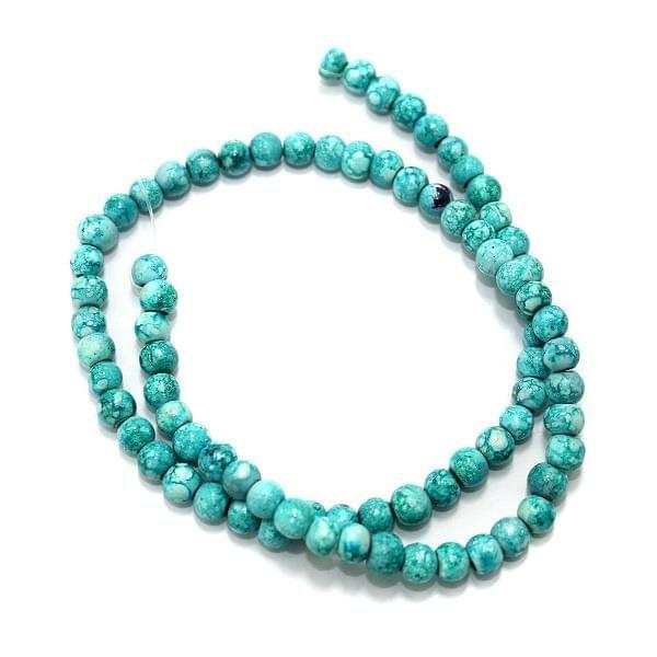 5 Strings Marble Round Beads Teal 6 mm