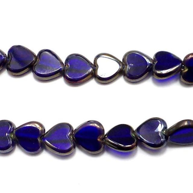 5 Strings Window Metallic Lining Heart Beads Blue 10 mm