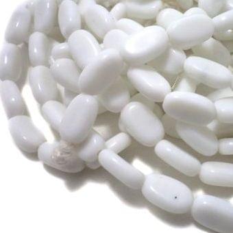 5 Strings Glass Oval Beads White 11x7 mm