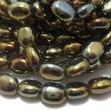 1 String 8X6mm Glass Metallic Flat Oval Beads
