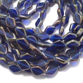 5 Strings Window Metallic Lining Flat Diamond Beads Blue 11x8 mm