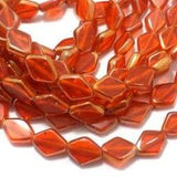 5 Strings Window Metallic Lining Flat Diamond Beads Orange 11x8 mm