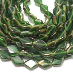 5 Strings Window Metallic Lining Flat Diamond Beads Green 11x8 mm