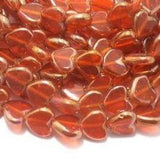 5 Strings Window Metallic Lining Heart Beads Orange 13x10 mm