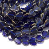 5 Strings Window Metallic Lining Heart Beads Blue 13x10 mm