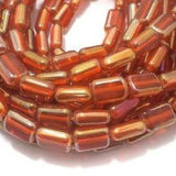 5 Strings Window Metallic Lining Flat Rectangle Beads Orange 12x9 mm