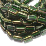 5 Strings Window Metallic Lining Flat Rectangle Beads Green 12x9 mm