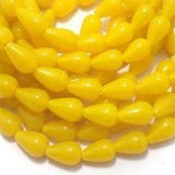 5 String Glass Drop Beads Yellow 13x8 mm