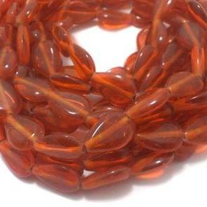 5 Strings Glass Drop Beads Trans Orange 16x11 mm