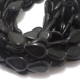5 Strings Glass Drop Beads Opaque Black 16x11 mm