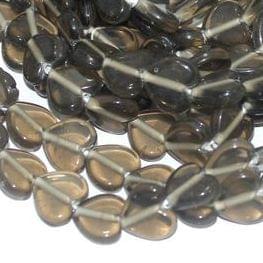 5 String Glass Heart Beads Gray 14x12 mm