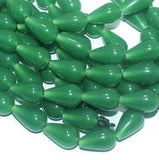 2 Strings Glass Drop Beads Green 18x10 mm
