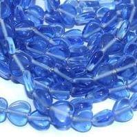 5 String Glass Heart Beads Blue 11x10 mm