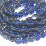5 Strings Glass Window Metallic Disc Beads Blue 10 mm