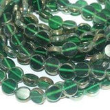 5 Strings Glass Window Metallic Disc Beads Green 10 mm