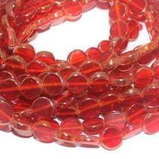 5 Strings Glass Window Metallic Disc Beads Red 10 mm