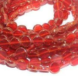 5 Strings Glass Window Metallic Disc Beads Red 10 mm