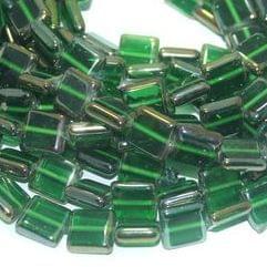 5 Strings Glass Window Metallic Square Beads Green 12 mm