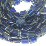 5 Strings Glass Window Metallic Square Beads Blue 12 mm