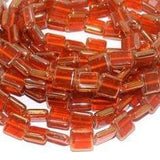 5 Strings Glass Window Metallic Square Beads Orange 12 mm