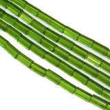 5 Strings Glass Tube Beads 16x8mm Parrot Green