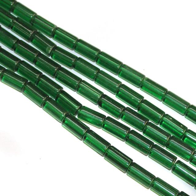 5 Strings Glass Tube Beads 16x8mm Green