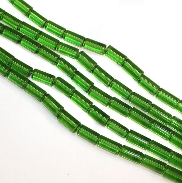 5 Strings Glass Tube Beads 16x8mm Green