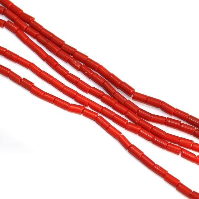 5 Strings Glass Tube Beads 8x4mm Red