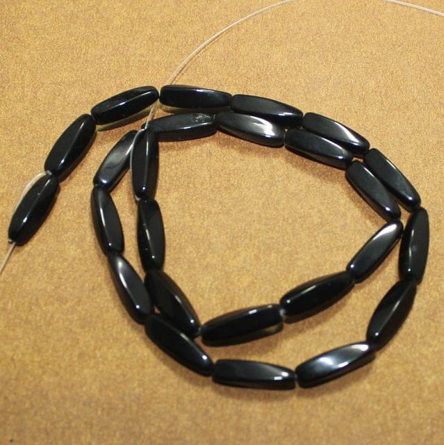5 Strings 17x4mm Twisty Oval Glass Beads Black