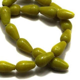 5 strings of Glass Drop Beads Olive Green 12x8mm