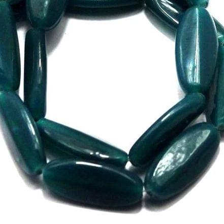5 strings of Oblong Glass Oval Beads Teal 25x10mm
