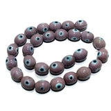 2 Strings, 14x12mm Purple Evil Eye Glass Beads Oval