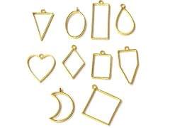 50 Pieces Assorted Shapes Gold Hollow Open Bezel Charm Frames for