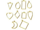 10 Pcs, Assorted Shapes Golden Hollow Open Bezel Charm Frames for Making Pendants and Earrings