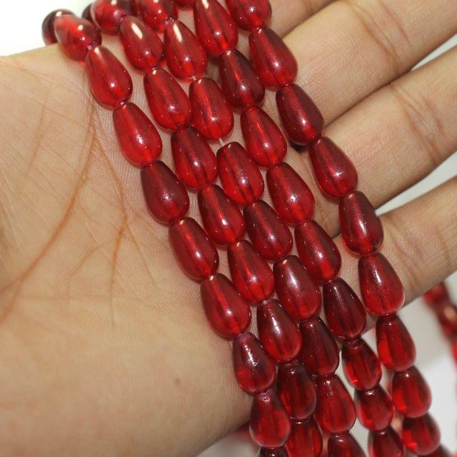 5 Strings Red12x8mm Plain Drop Glass Beads